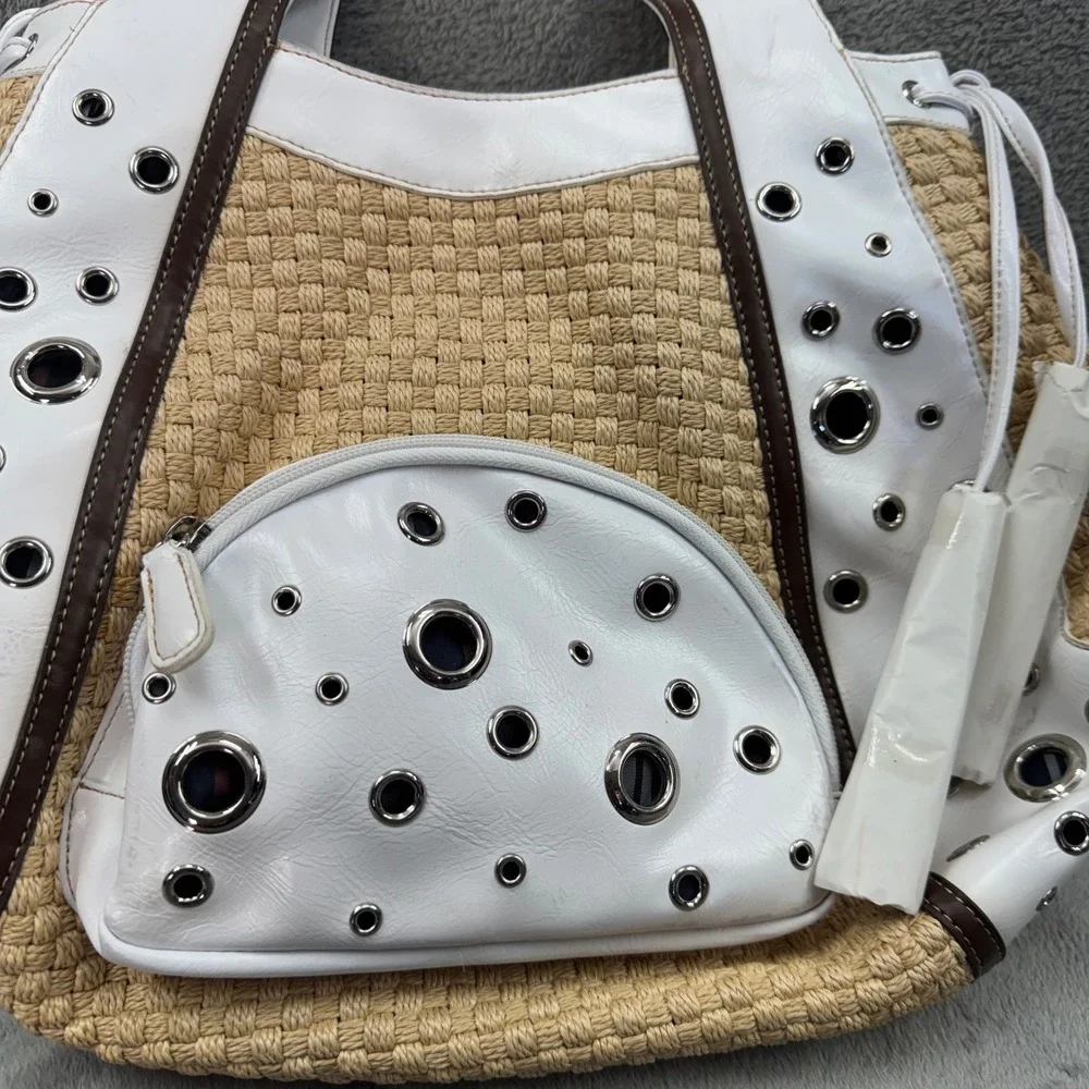 Sharif Studio Straw Hobo‎ Bag Women Large White Beige Good Woven Grommet Tote